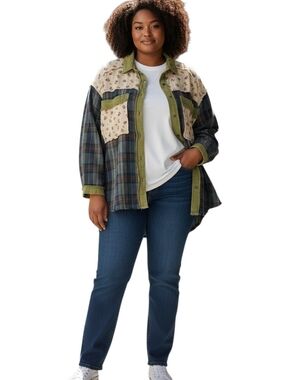 POL Olive Green Quilted-Collar Button Shirt
